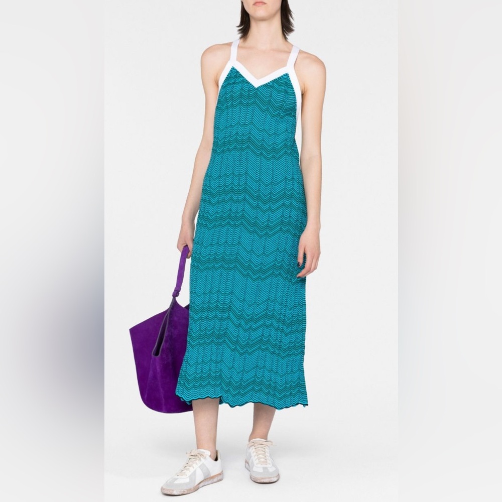 NWT $775 Wales Bonner Palm chevron-knit midi dress, Size Small